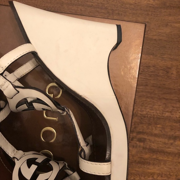 Gucci ivory leather heeled wedges - Picture 5 of 7